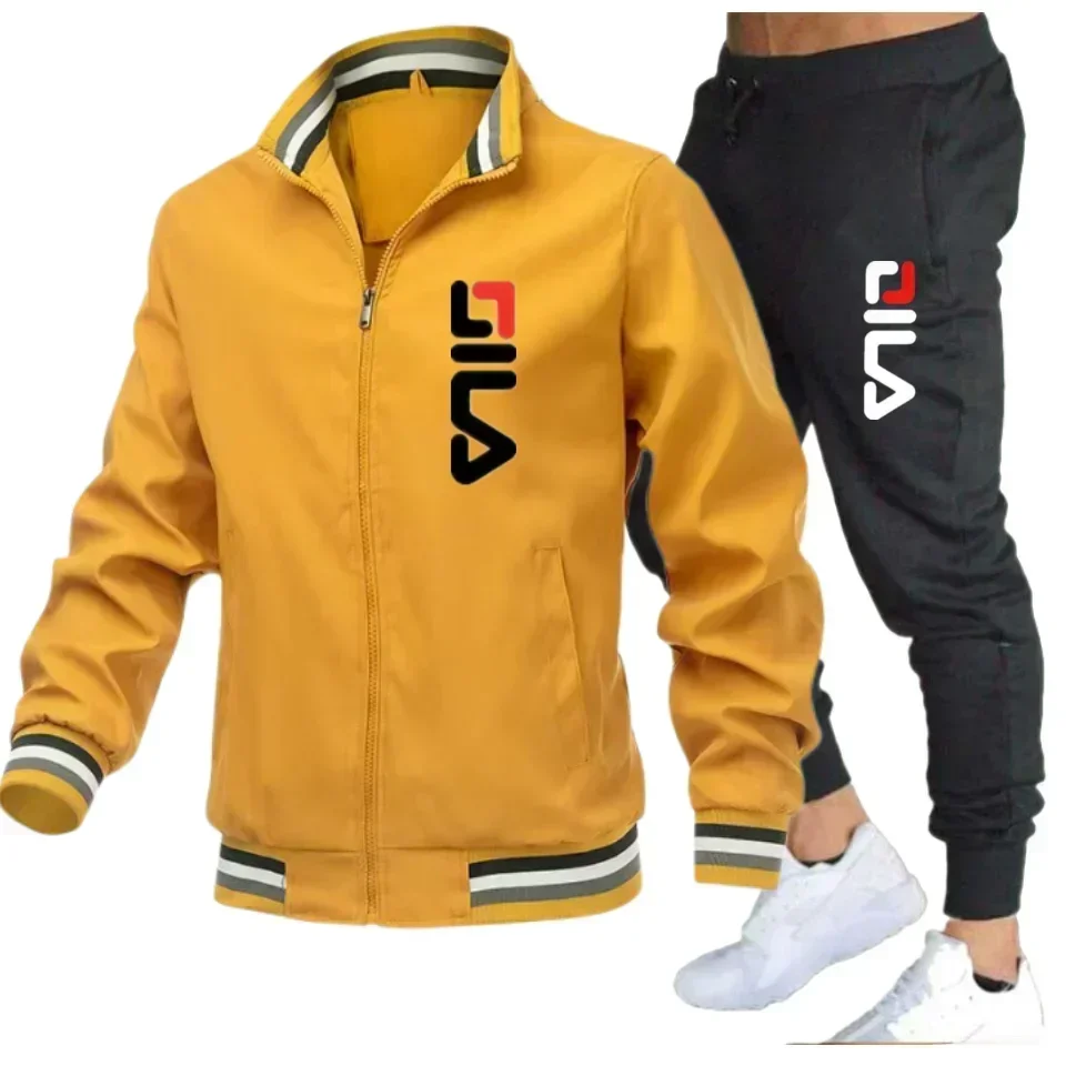 Conjunto masculino nova primavera outono roupas esportivas 2 peça conjunto terno esportivo jaqueta + calça moletom masculino roupas de moda marca agasalho