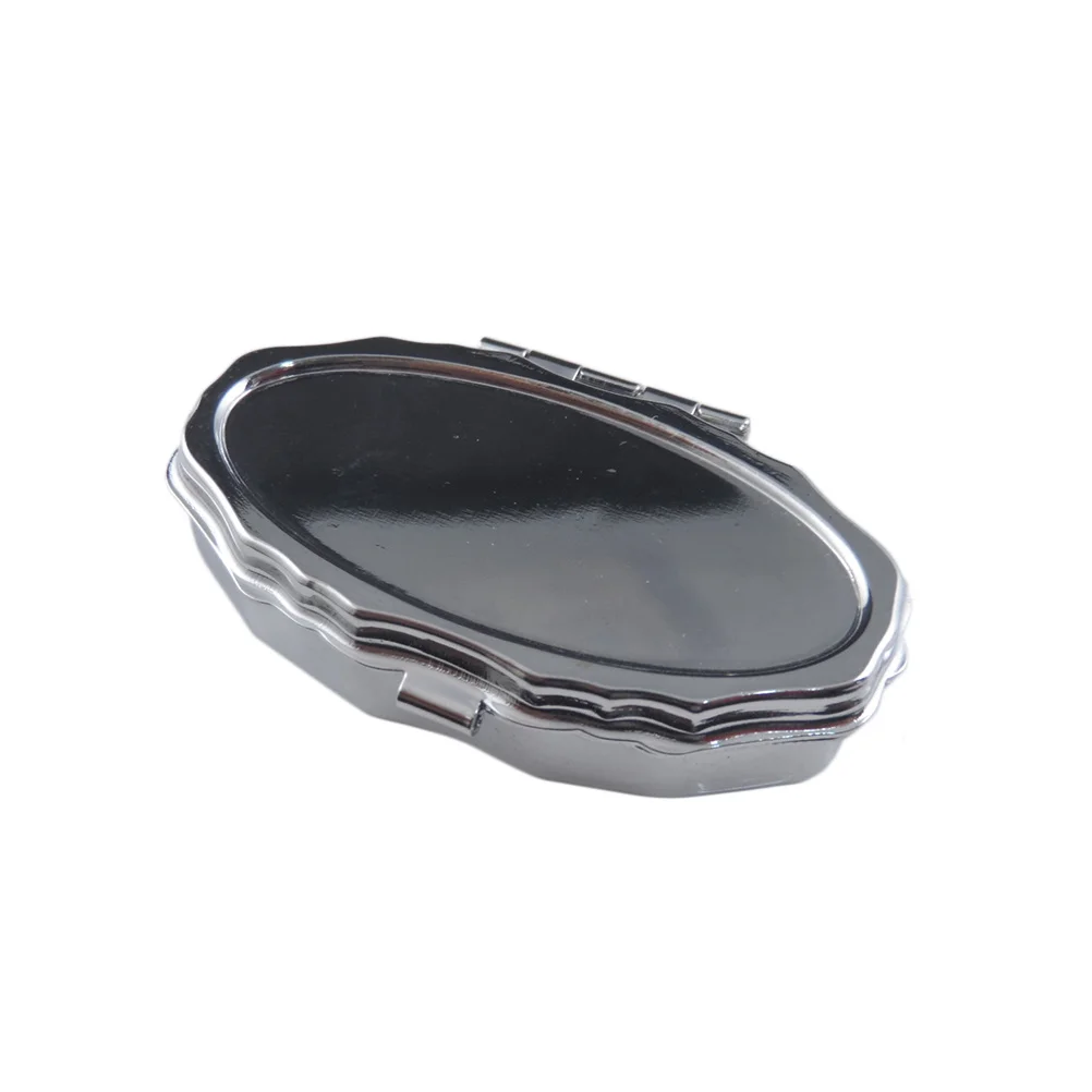 علبة حبوب منع الحمل معدنية مستديرة من الحديد المقاوم للصدأ مكونة من حجرتين لتنظيم حاوية الأدوية فيتامين للسفر في الهواء الطلق #3