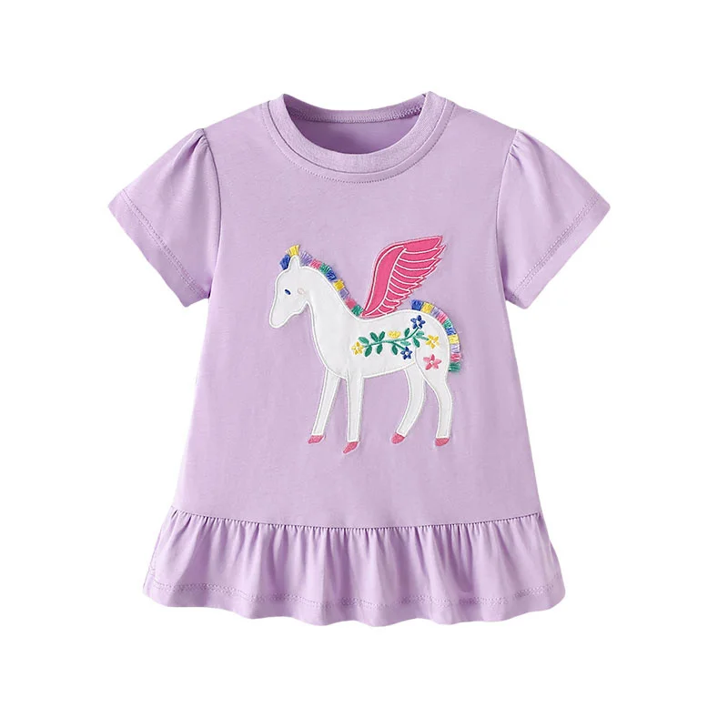 Jumping Meters 2-7T New Arrival Unicorn Embroidery Hot Selling Cotton Summer Girls Tshirts Baby Clothes Children's Tees Tops