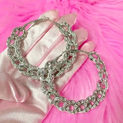 Y2K Shiny Crystal Splice Chains Earrings Korean Fashion Hoop Earrings Women Punk Charms Vintage Jewelry Boho Accessories
