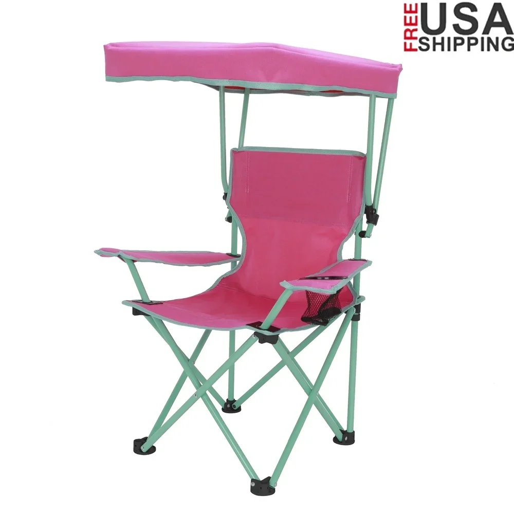 Kids Canopy Camp Chair Safety Lock Portable Outdoor Chair with Canopy Adjustable Sunshade Cup Holder Kids 125lb Capacity