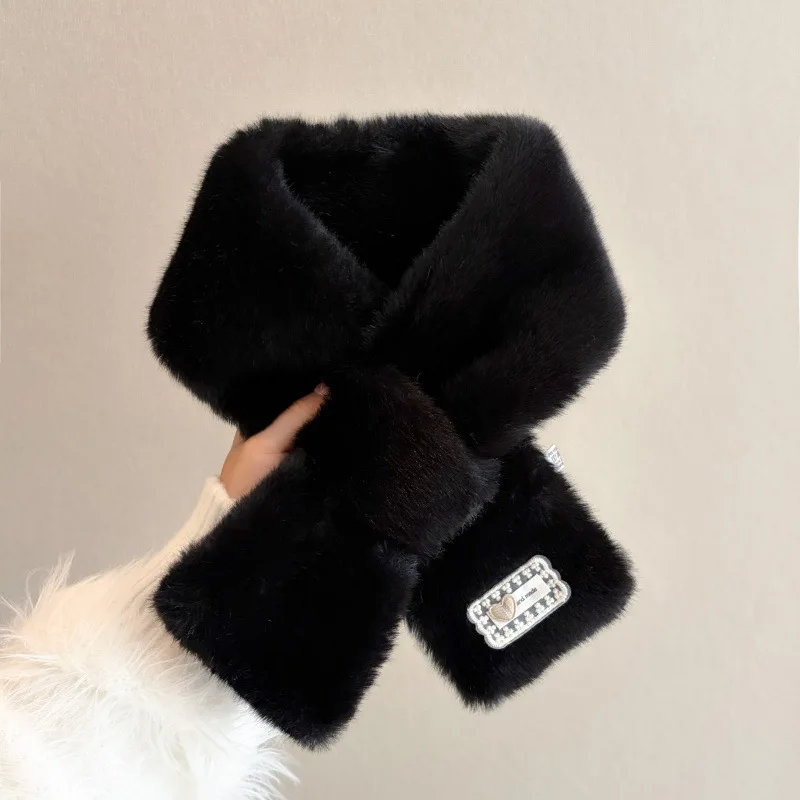 Scarf Female Warm Fashion High Sense Imitation Rabbit Hair Solid Color Plush Scarf Outdoor Cold Neck Protection Small Scarf