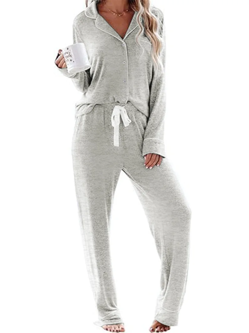 

Cozy Pajama Set Breathable Modal Tie Pajama Set Pocketed Button Lounge Pajama Set Warm Cozy Casual Sleepwear For Women