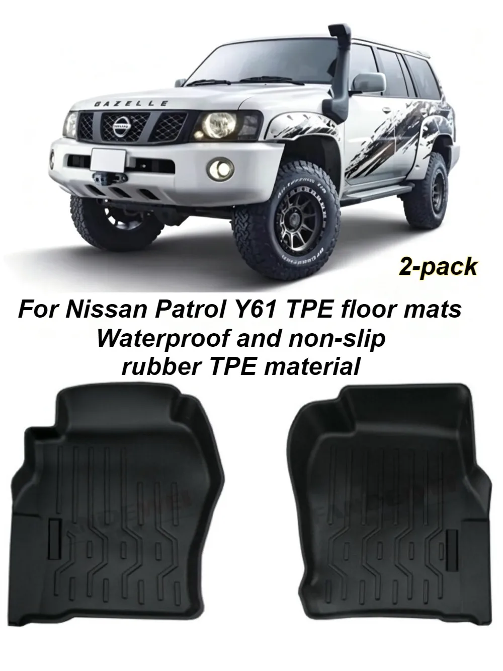 TPE car interior floor mats for Nissan Patrol Y61, waterproof and non-slip, all-weather car floor lining mats.