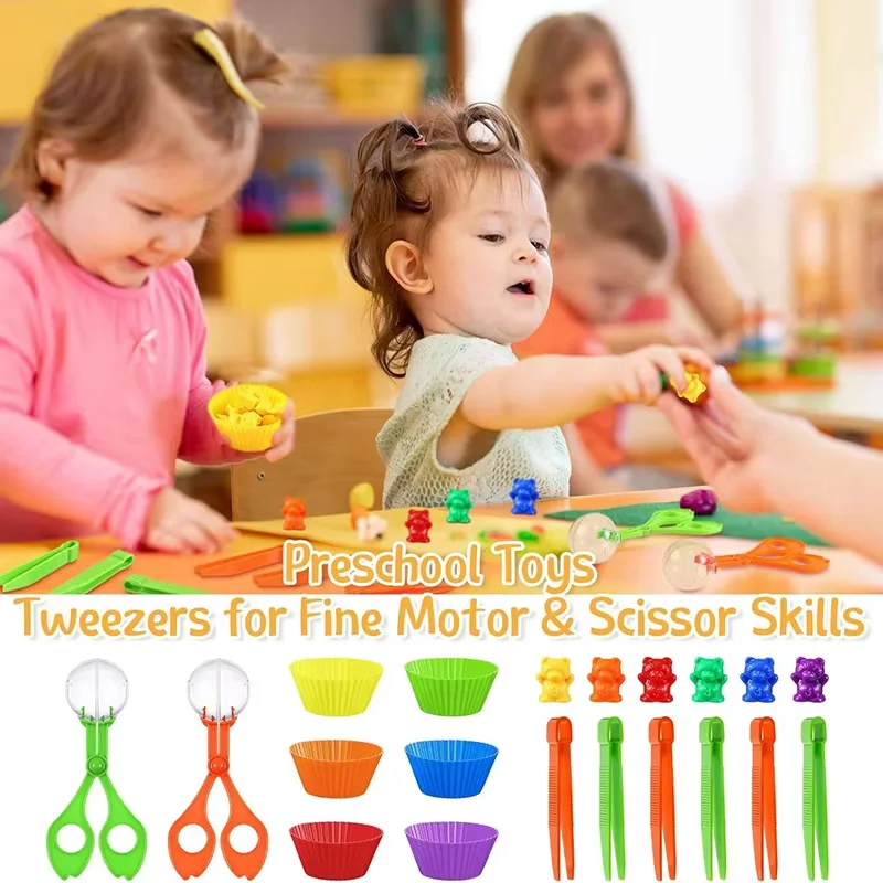 Bunte Zählbären mit Sortierbechern & Pinzette, Lernspielzeug zum Zählen und Farbsortieren für Kleinkinder, Geschenk für Kinder, Jungen und Mädchen – Detail 3