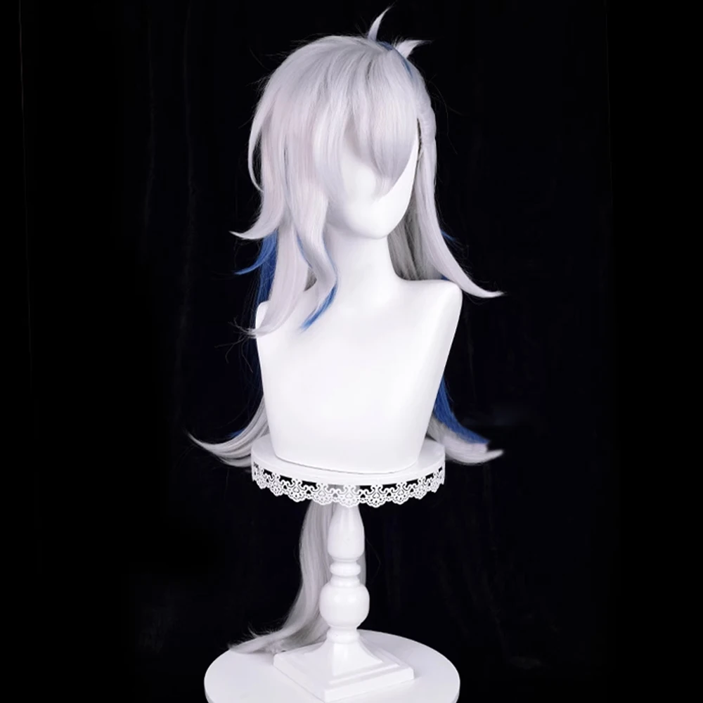 RANYU Genshin Impact Fontaine Neuvillette Wigs Synthetic Long Straight White Blue Game Cosplay Hair Wig for Daily Party