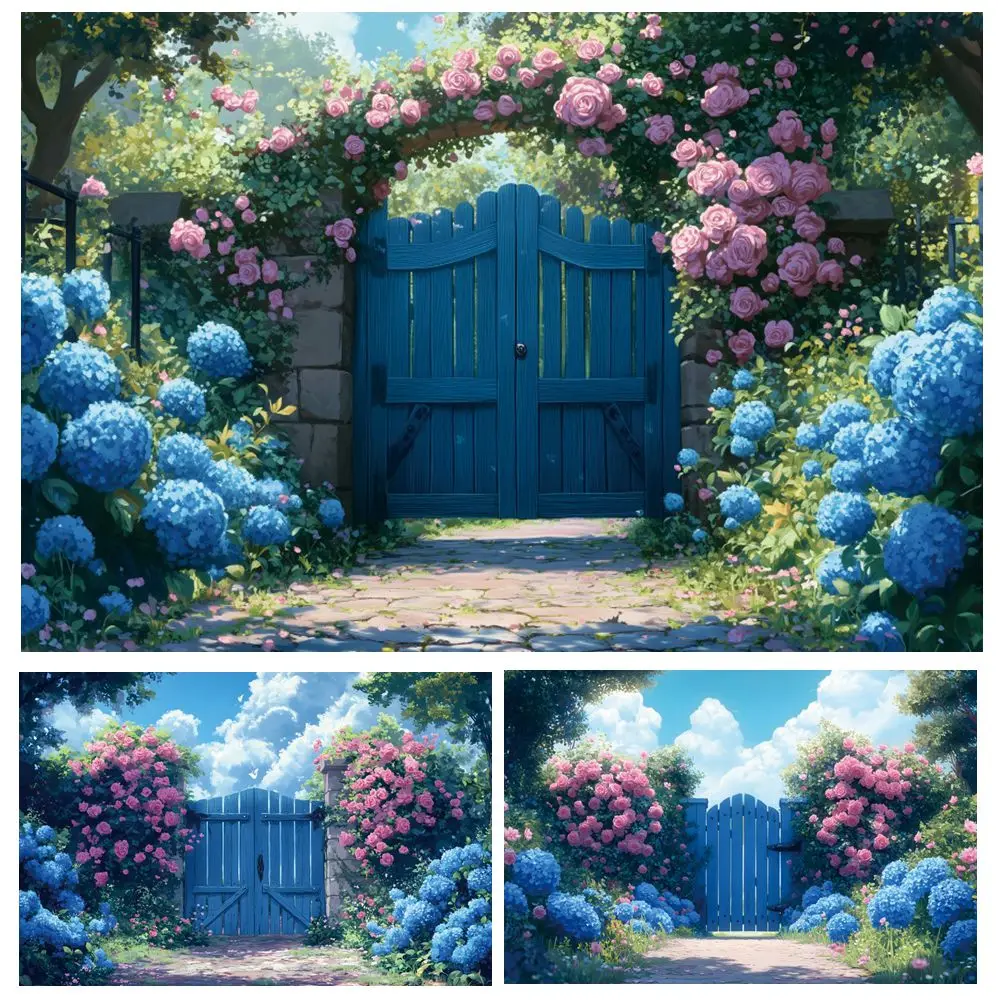 

Spring Garden Scenery Photography Backdrop Wood Door Floral Flower Wedding Bridal Shower Portrait Photocall Background Photostud