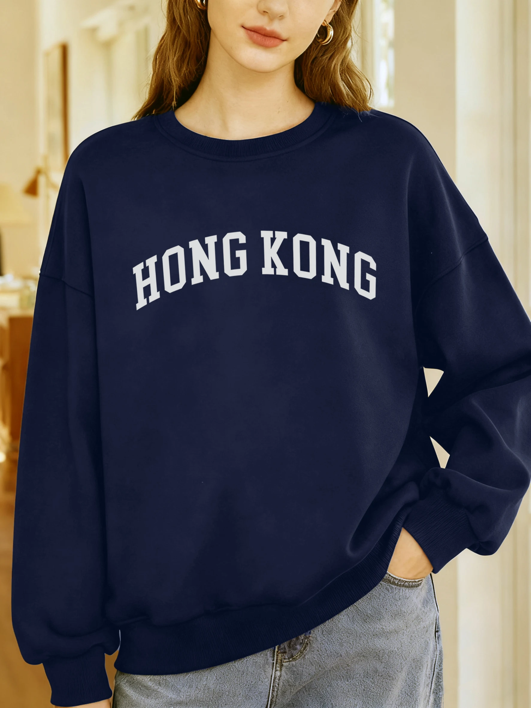 香港レタークリエイティブプリント女性スウェットシャツカジュアルジョギングプルオーバーオーバーサイズクルーネック服秋 Y2K ストリートウェア
