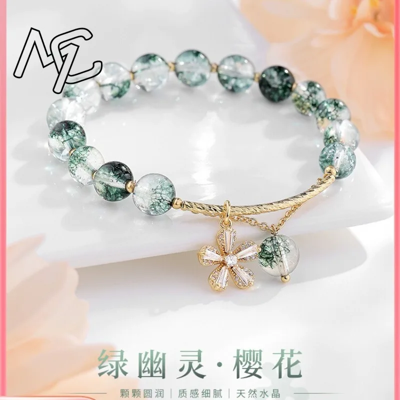 Natural Real Green Ghost Cherry Blossom Crystal Bracelets Amulet Jewelry Talismans Vintage Accessories Carved Gemstone Gifts view 2