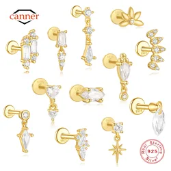 CANNER 1PC 925 Sterling Silver Crown Minimalism Tassel Piercing Stud Earring For Women Ins Rhombus Horse Eye Zircon Earring Gift