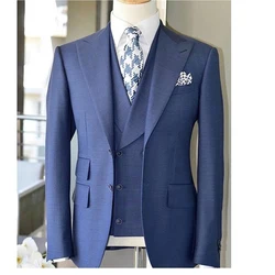 Royal Blue 2023 Latest Fashion Design Custom Made Jacket+Pant+Vest Slim Fit 3-Piece Prom Wedding Suits Custom Groom Blazer Sets