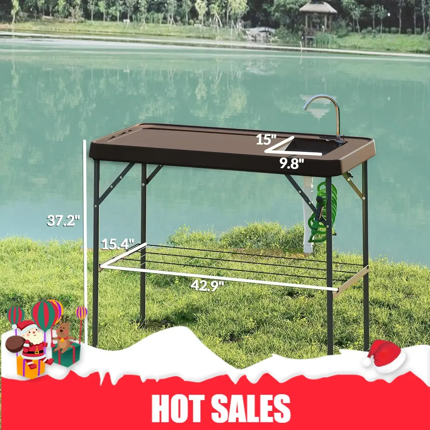 

Hot salesOrganic Modern Folding Fish Cleaning Table with Sink,Portable Camping Sink Station with Faucet,Drainage Hose,Sprayer,Gr
