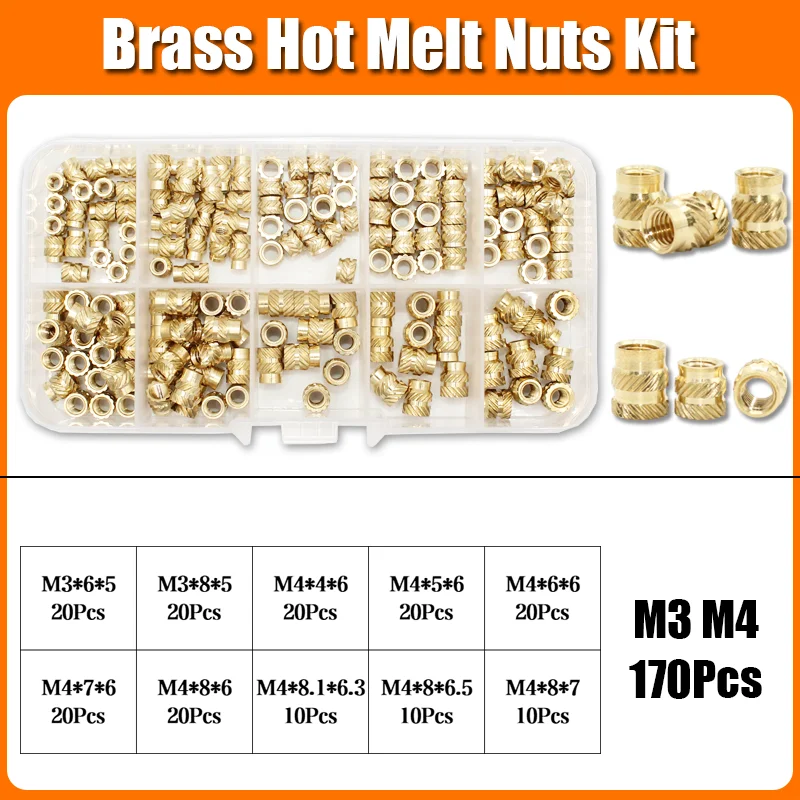 1400x Einsatz Gewinde Kit Messing Mutter M2 M3 M4 M5 M6 M8 Hot Melt Heat Set Einsätze für Kunststoff 3D Drucker Kupfer Rohr Einsetzen Mutter