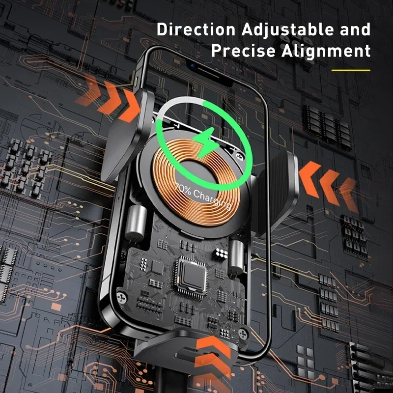 جديد! حامل هاتف السيارة المحاذاة التلقائية شاحن لاسلكي 15 واط ماكس تنفيس الهواء جبل لقط كهربائي لسامسونج آيفون Xiaomi