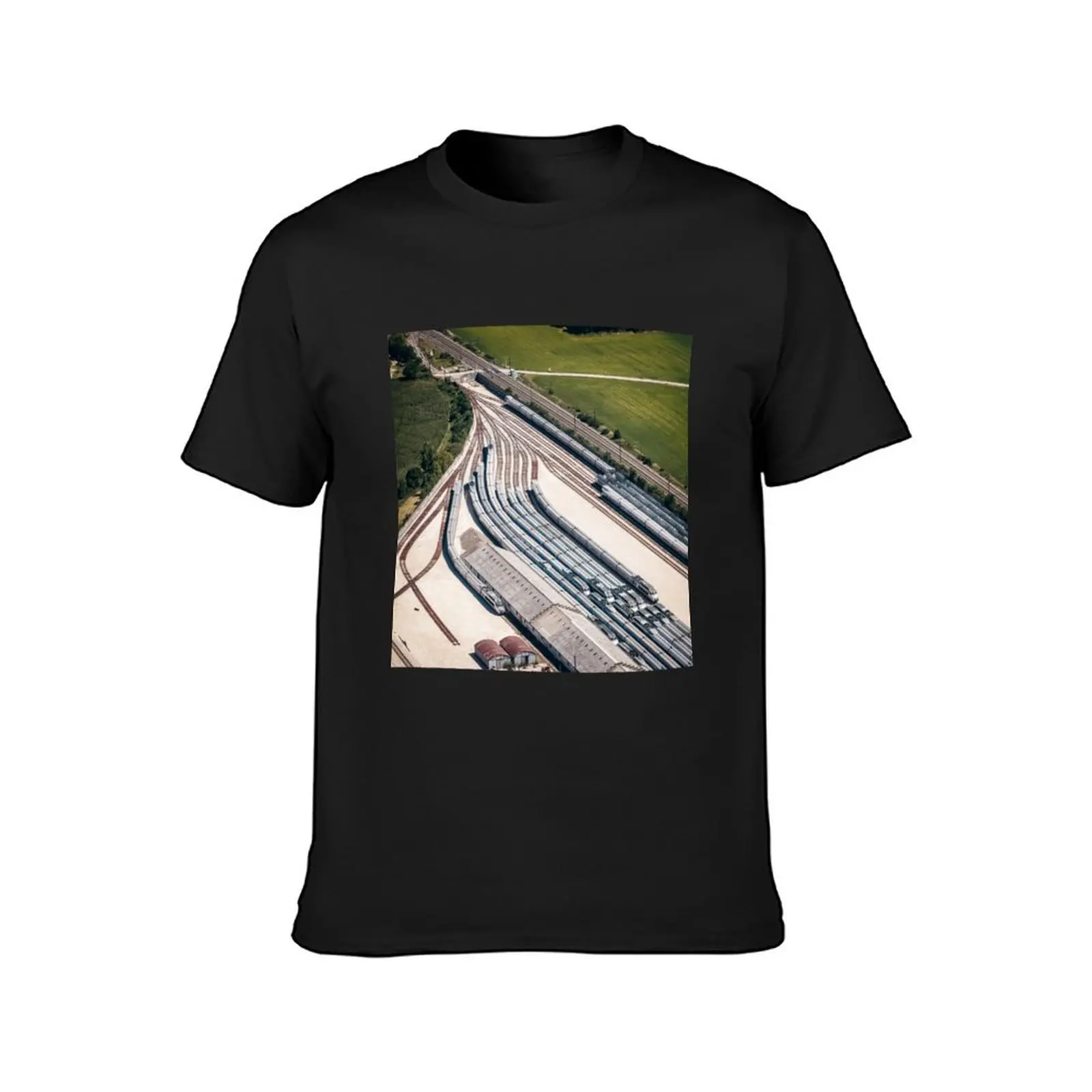 Multiple high speed French TGV trains aerial view T-Shirt Blouse oversized mens funny t shirts