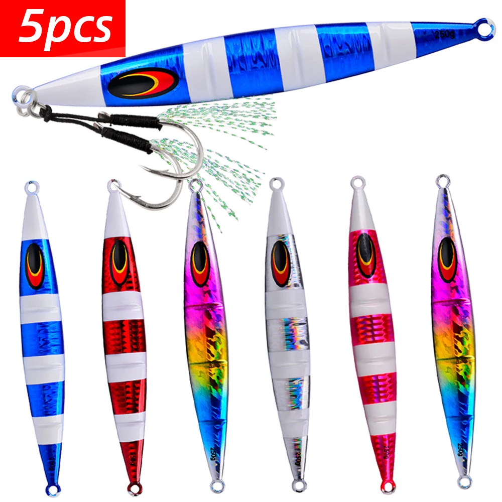 

5pcs Metal Jig Deep Sea Fishing Lure 30g 60g 100g 200g Slow Shore Casting Jigging Lure Trout Tuna Fish Artificial Bait Tackle