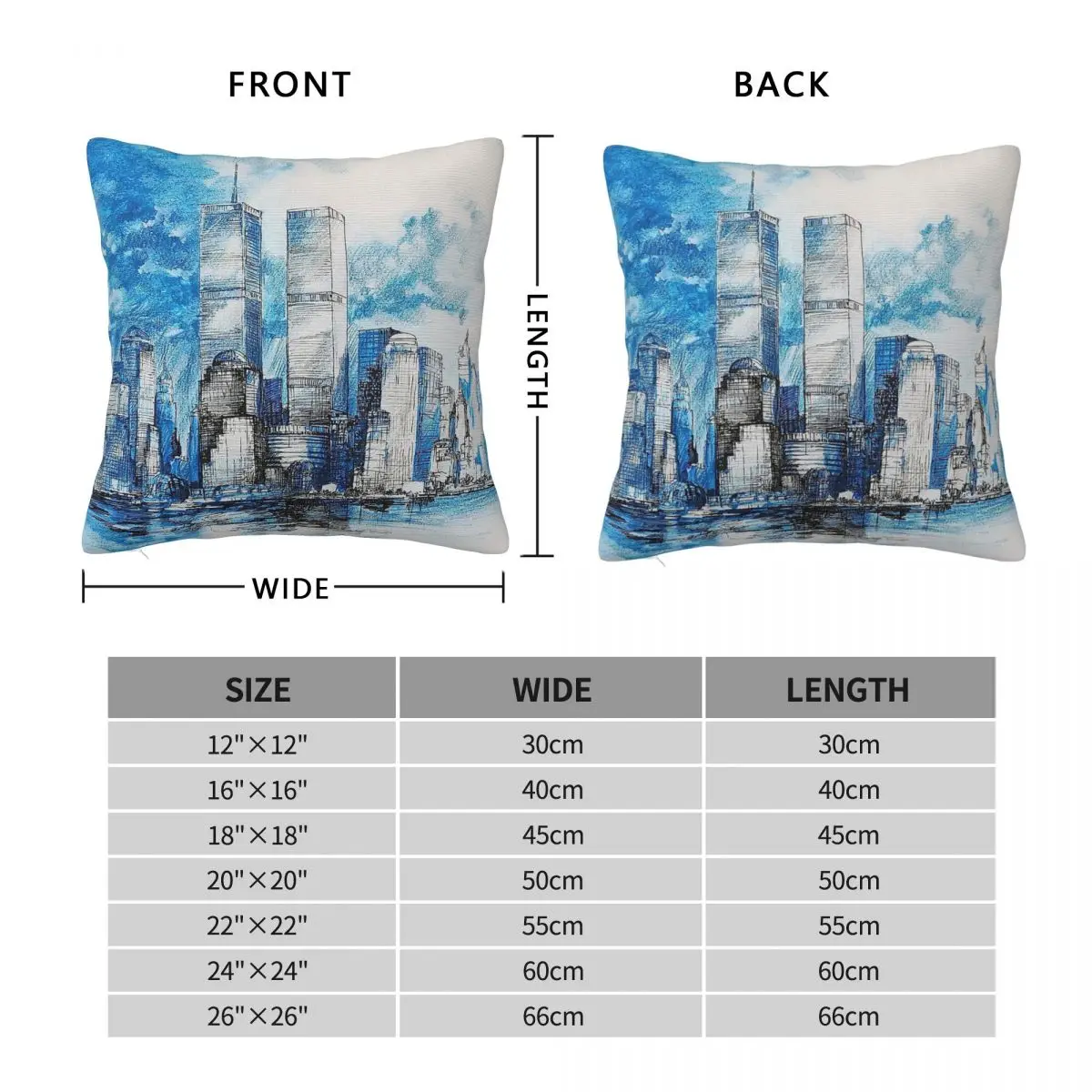 World Trade Center Square Pillowcase Polyester Linen Velvet Printed Zip Decorative Home Cushion Cover