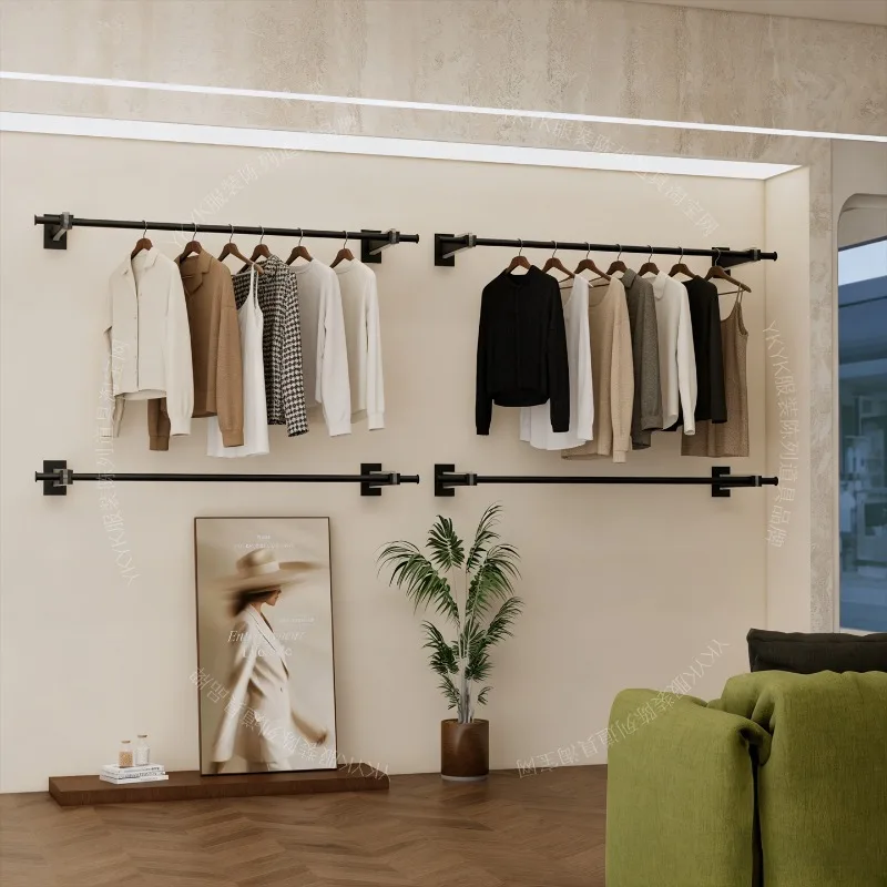 Commercial Wall Mounted Display Shelf Single Bar Hanging Rack for Women's Clothing Boutique