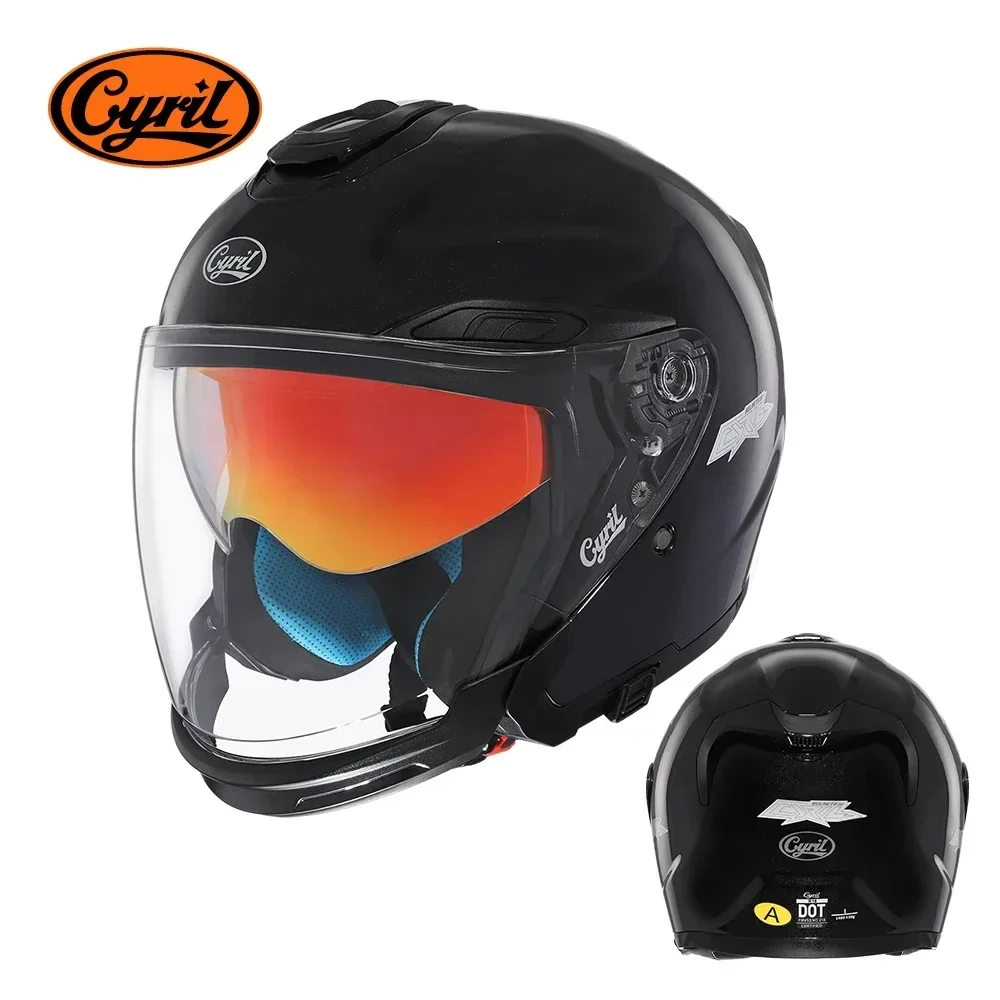 

CYRIL R18 Open Face Motorcycle Helmet 3/4 Double Visor and Washable Lining Dot certified motorcycle Helmet for Women and Men