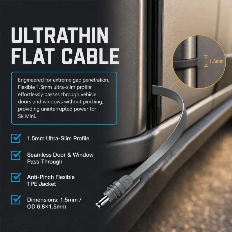 CORA DC5.5X2.1Mm Power Cord for Star Mini with Flat Cable Profile, 18AWG Construction, Barrels Connectors and Door Gaps Routing
