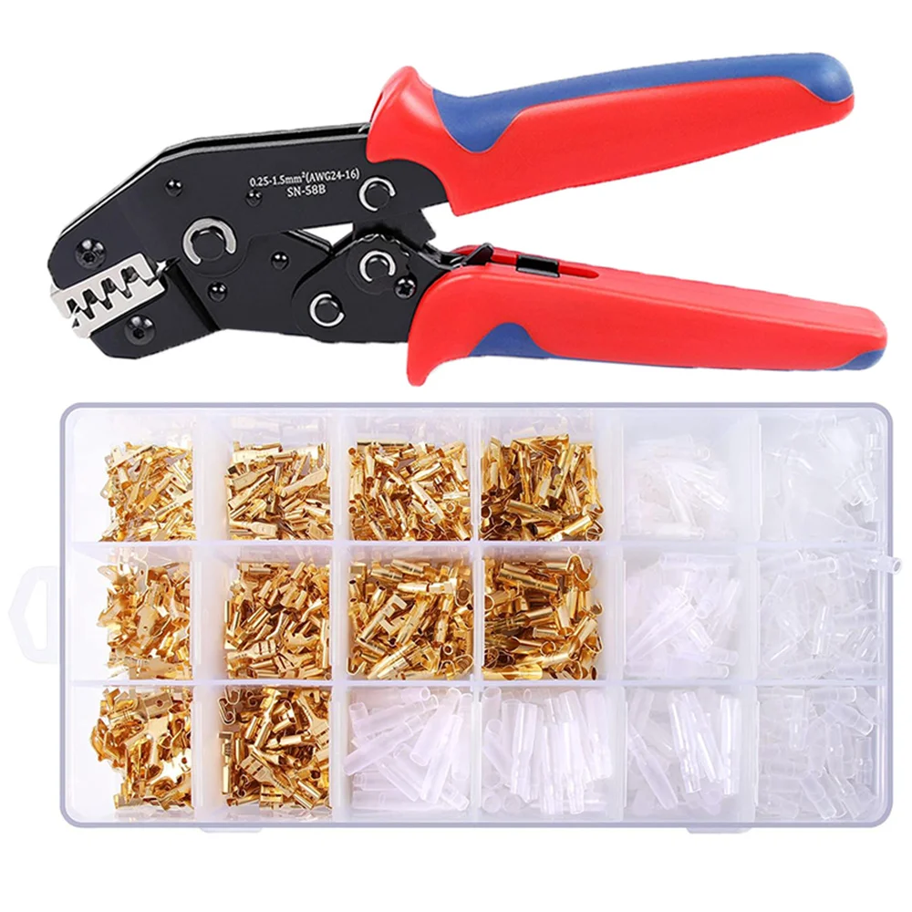 

SN-58B Wire Terminal Crimping Plier 24-16AMG and Splice Male Female Wire Spade Connector & Bullet Connectors Terminals Crimp Kit