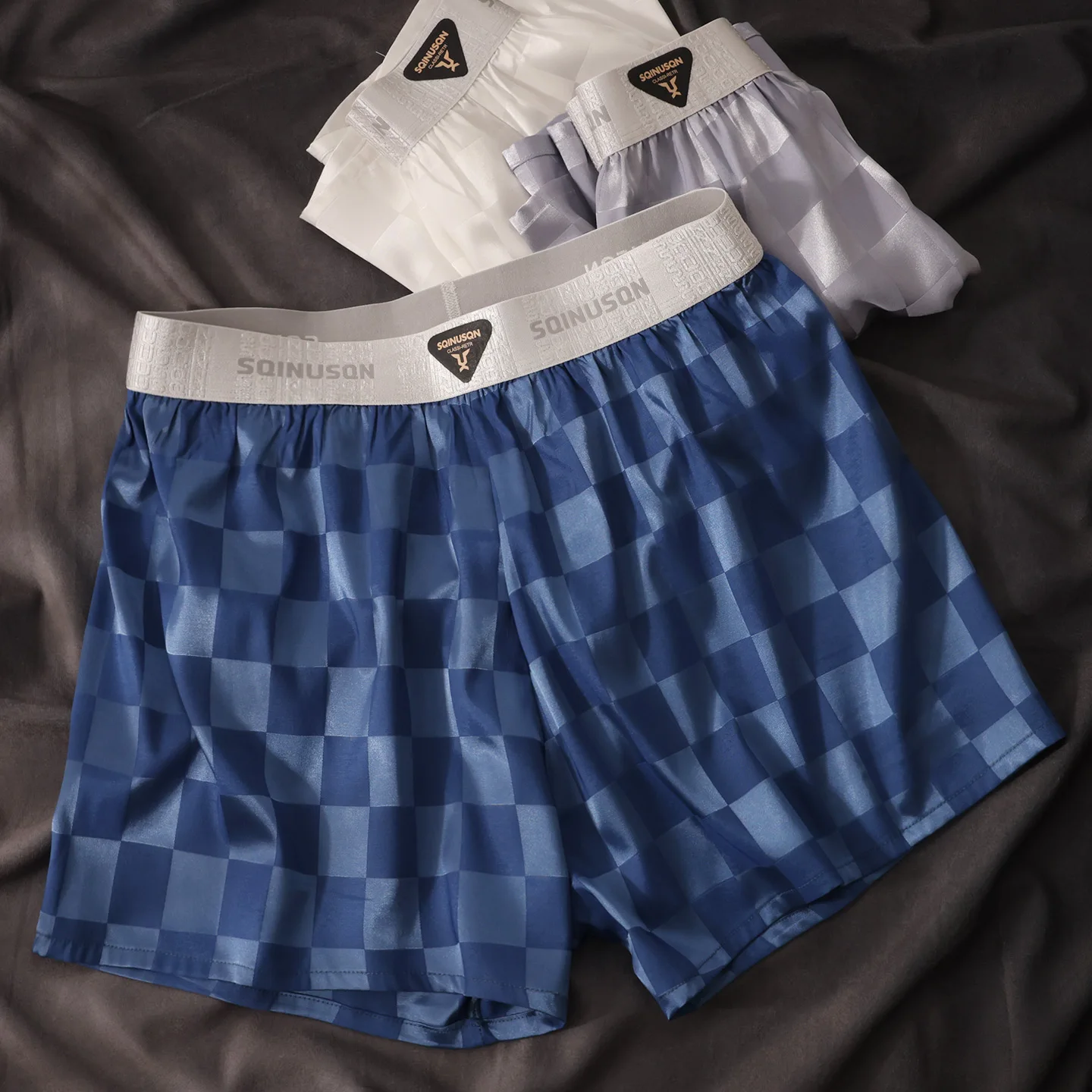 شورت بوكسر رجالي رائع من Ice Cool 95% بوليستر 5% سباندكس تصميم الشطرنج ملابس داخلية صيفية فضفاضة