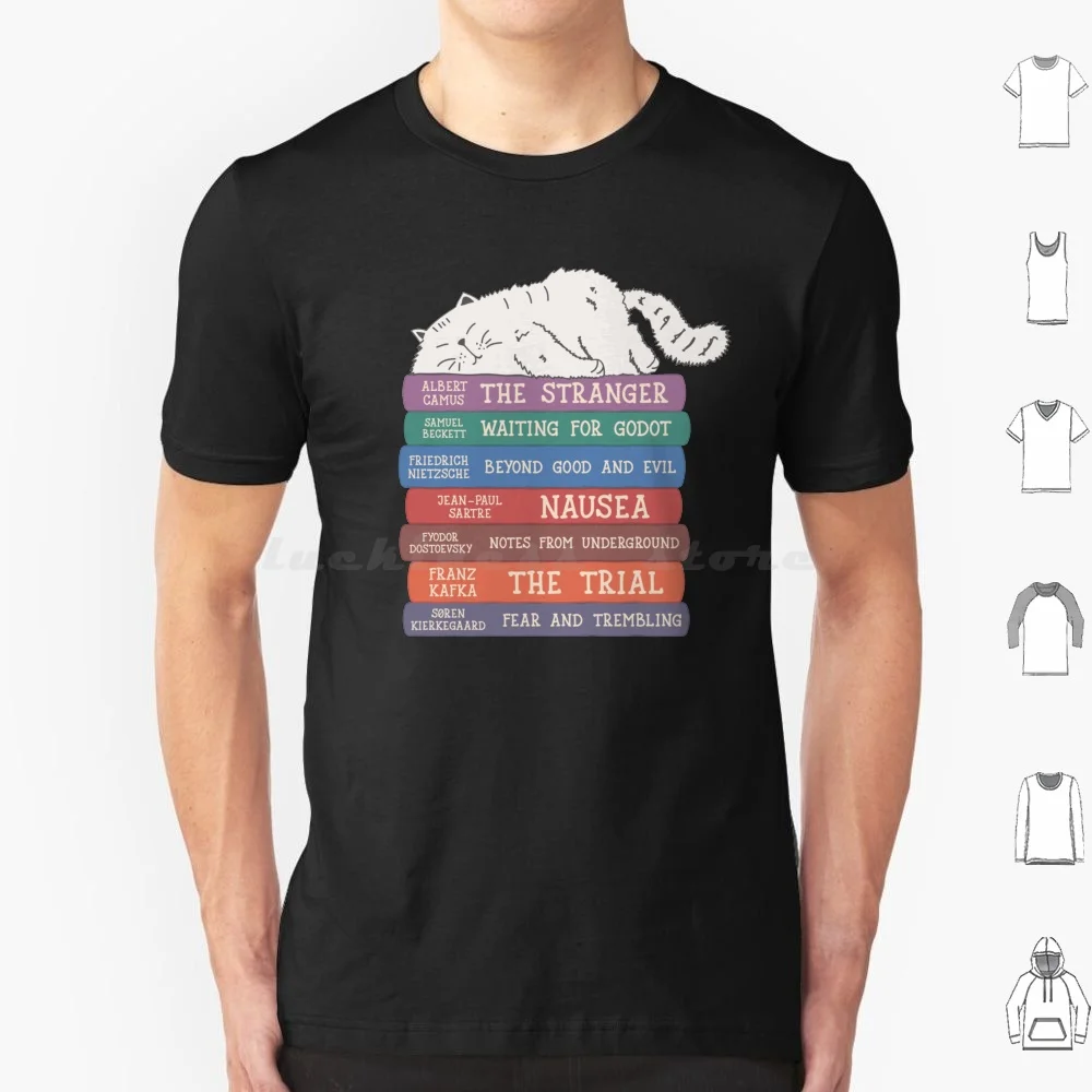 Camiseta de algodón 6xl con estampado de libros existencialistas, camiseta genial de Albert Camus, existencialismo, filósofo existencialista, filosofía, Jean Paul