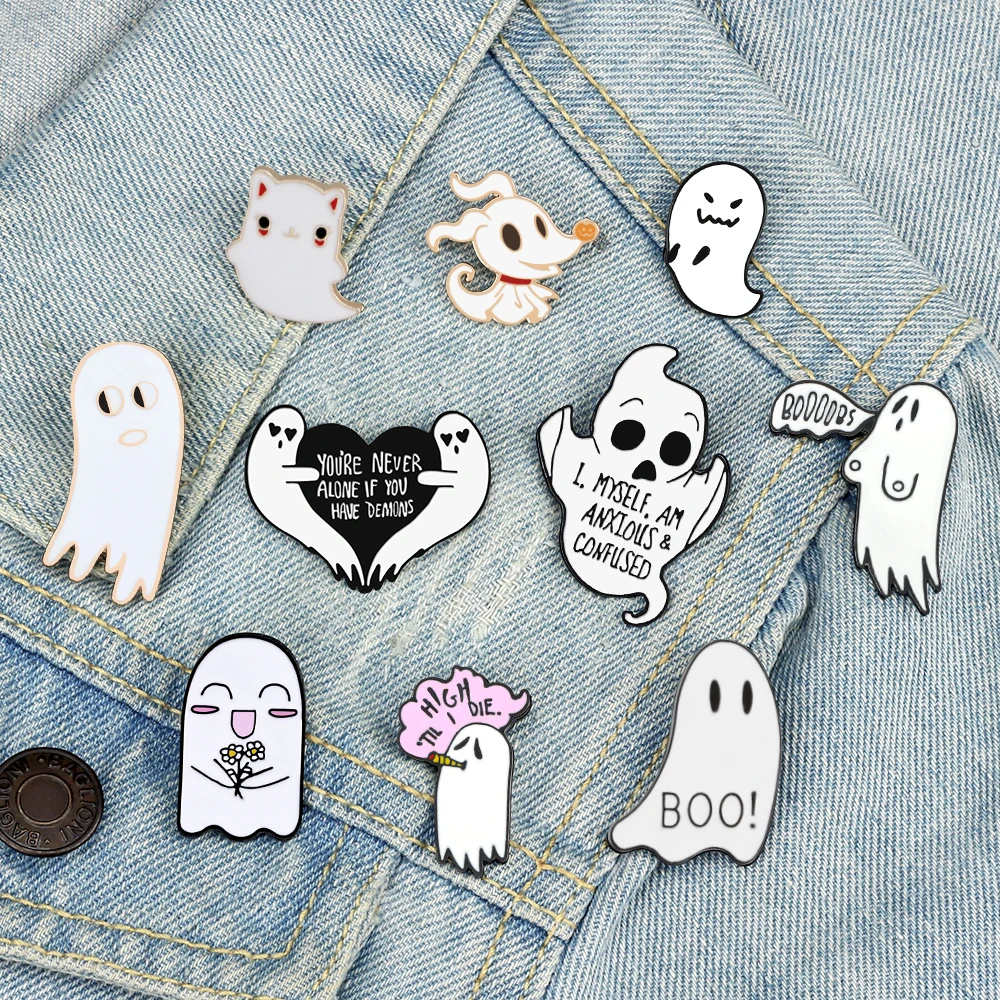 10 Styles Cartoon Spooky Ghost Brooches Punk Funny Cute Lapel Pins Halloween Bag Enamel Badges Gifts for Friends Fashion Jewelry image 2
