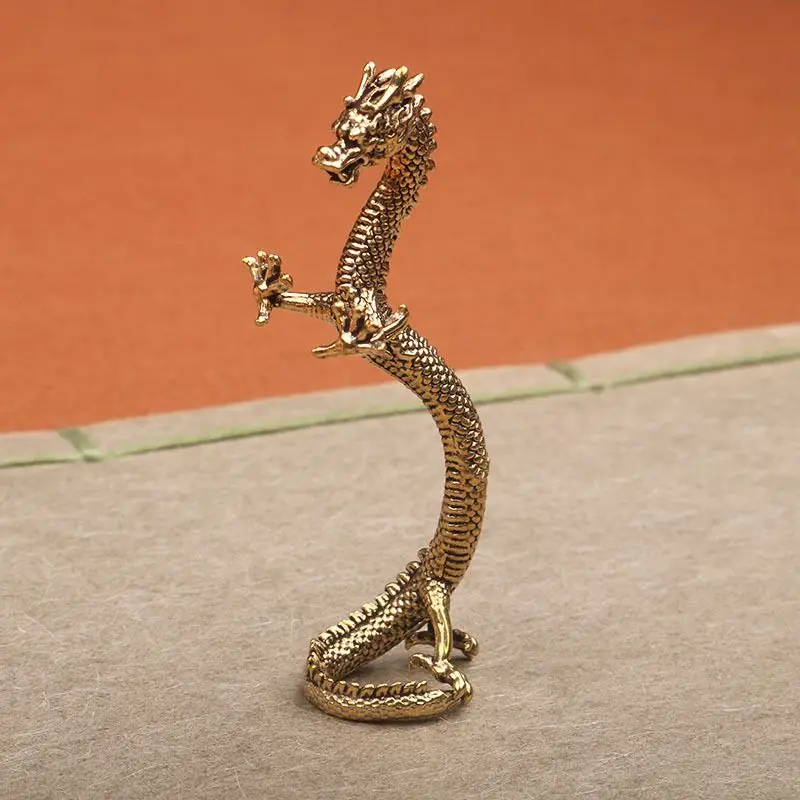 

Chinese Hand Carved Dragon Statue, Copper Ornament, Twelve Zodiac Dragon, Desktop Decoration, Tea Table, Pet Office, 6.9cm