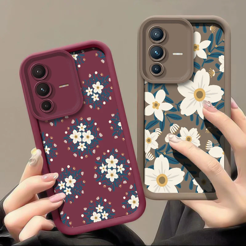 Vivo V60 للصدمات رشاقته جراب هاتف ل Vivo V50 V27 V25 V23 V23E V40 Pro V30 SE V30E V29E V29 V27E ريترو زهرة طباعة غطاء #1