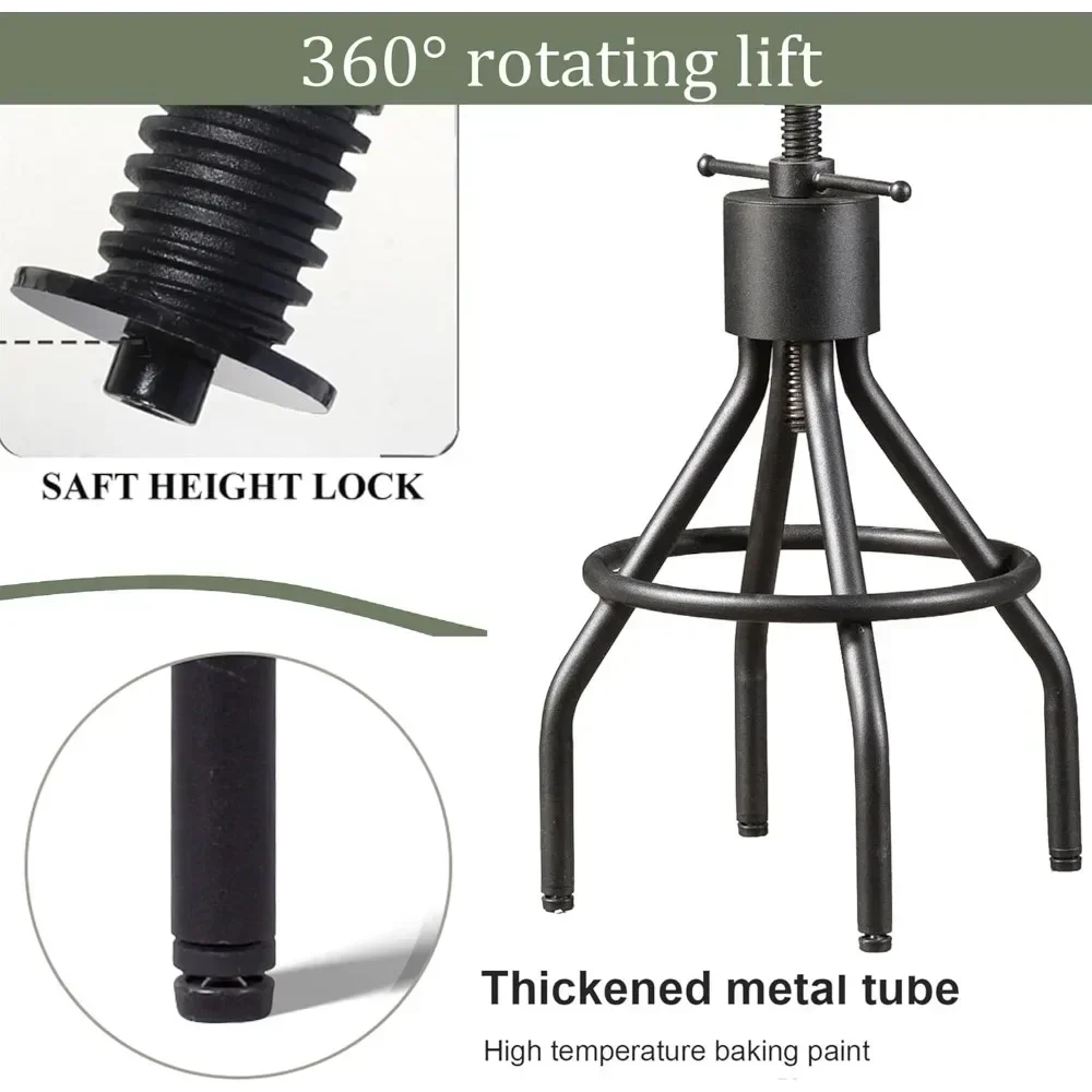 [New Arrival, Limited Stock!]set of 2 industrial leather bar stools-adjustable swivel metal bar stool-24-30 tall seat height cou