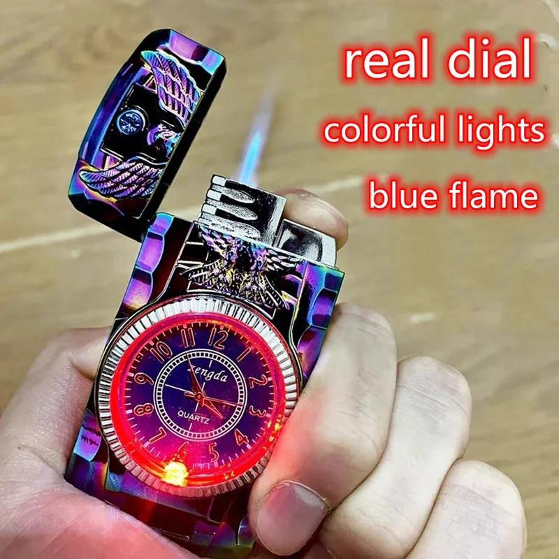 Creative Colorful Watch Jet Flame Windproof Butane Gas Lighter Personalized Metal Lighter Gifts for Men Cool Gadget