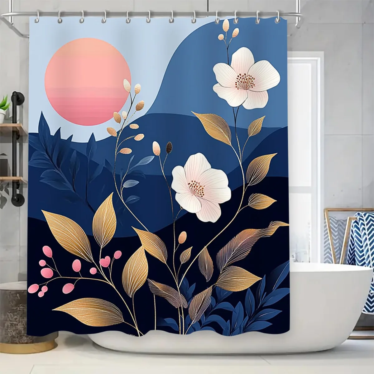 4pcs Artistic and Efficient Floral Bathroom Set - Non-Slip Water-Absorbent Rugs and High Quality Blackout Shower Curtain
