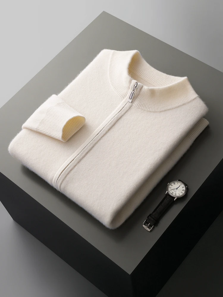 Men's 100% Cashmere Sweater Turtleneck Thick Warm Knitted Sweater Autumn Winter Sweater Cardigan Coat Simple Design Tops