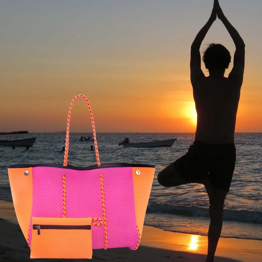 2025 Hotsale Large Fashion Tote Bag for Women Neoprene Tote Bag for Summer and Beach Pink High Quality Neoprene Women Handbag