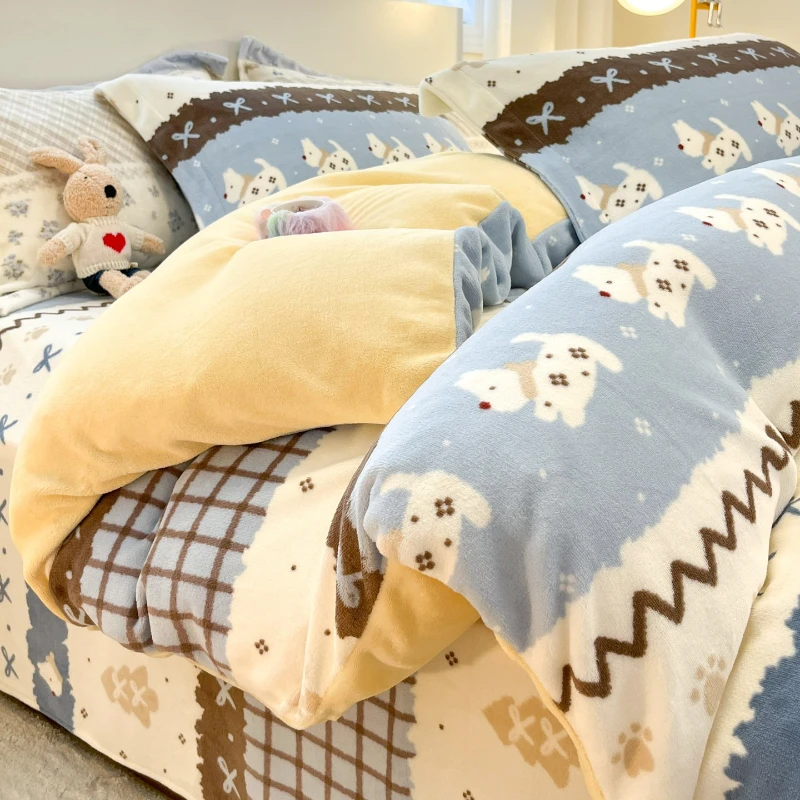 

2025 New High-weight Milk Fleece Thickened Single Quilt Cover Winter Warm Cartoon Duvet Cover Skin-friendly Bedding