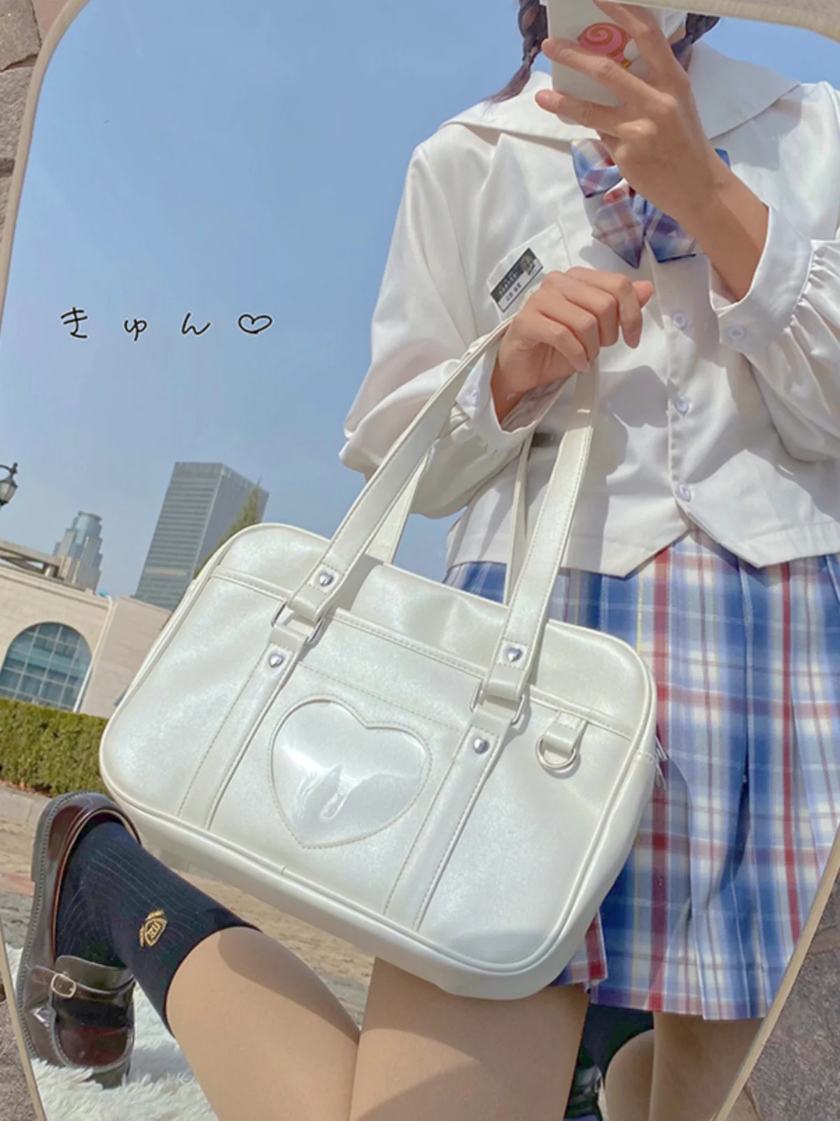 JIAERDI Japanese Jk White Handbag Women Harajuku Aesthetic Heart Transparent Leather Casual Shoulder Bag Female Cute Handbags