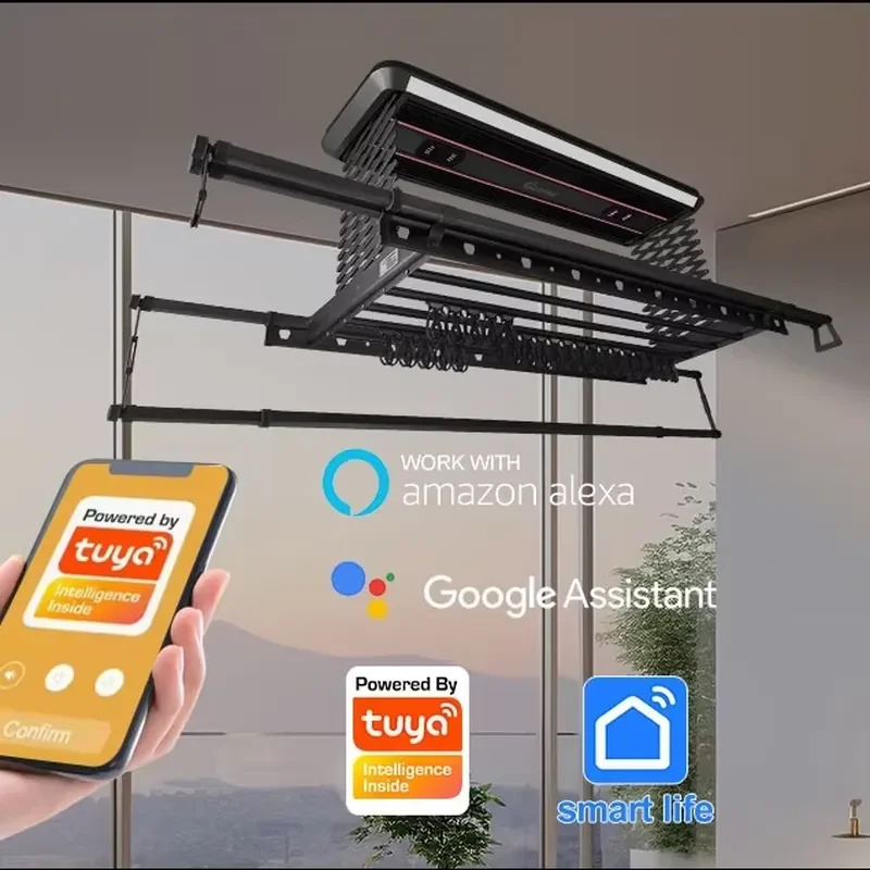 Drying Rack Clothes Heated Smart App Control Clothes Hanger Hanger Ceiling Mounted Hanger with Clothes Black or White Color
