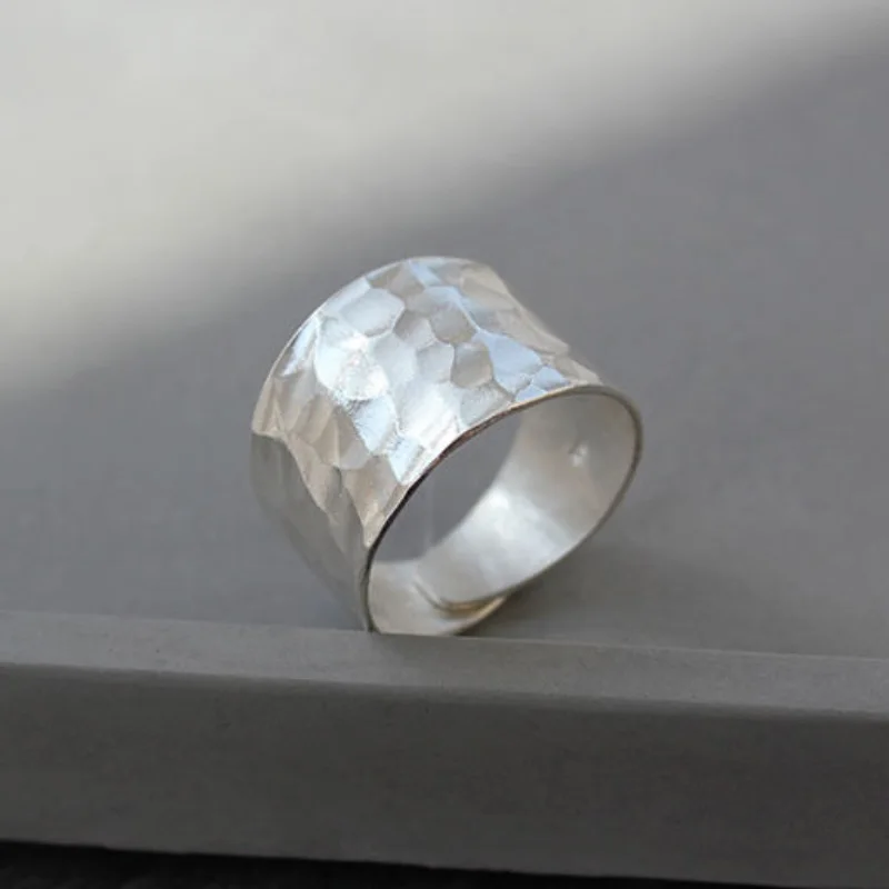 Original Silver 925 White Fashion Wide Hammer Pattern Ring for Men and Women Unisex Style Simple Classic Ring Banquet Jewelry - Image 5