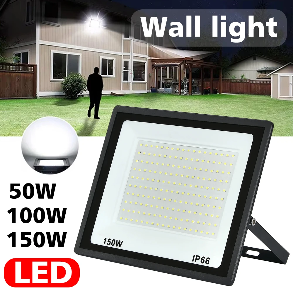 

High Bright LED Floodlight Outdoor 50W 100W 150W 220V Street Light IP66 Waterproof 3000K Emergency Lighting for Garden Garage