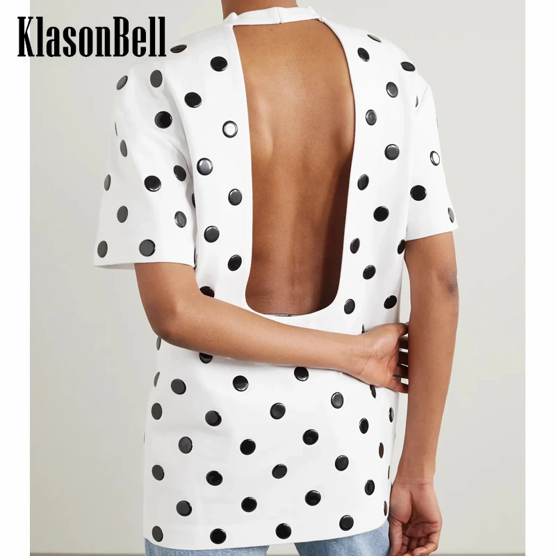 

3.30 KlasonBell 2024 New Fashion Three-dimensional Polka Dot Pattern Sexy Backless Short Sleeve T-Shirt Straight Dress Women