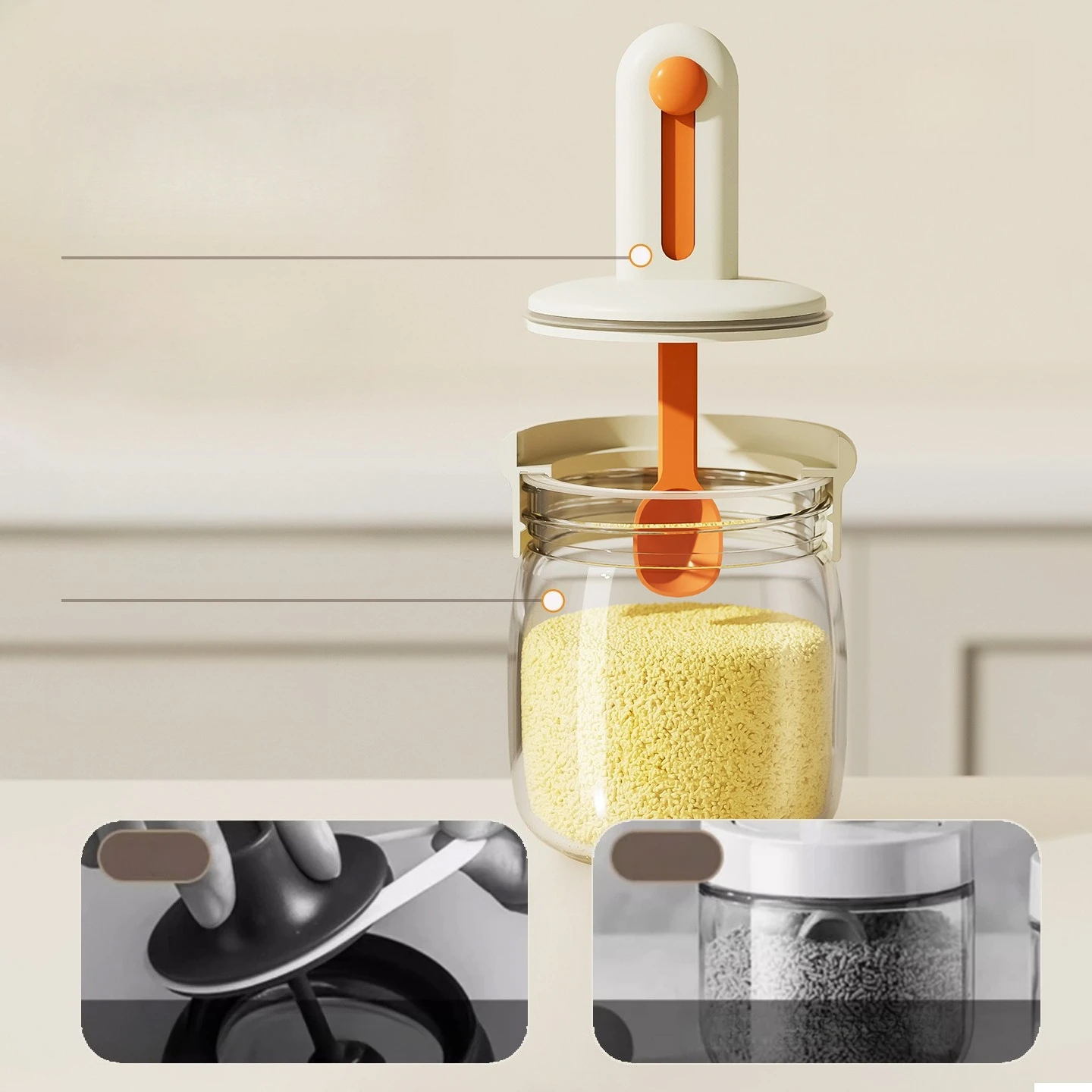 

Выдвижной контейнер для специй с крышкой-ложкой, кухонная банка для соли, герметичная влагостойкая стеклянная бутылка для приправ