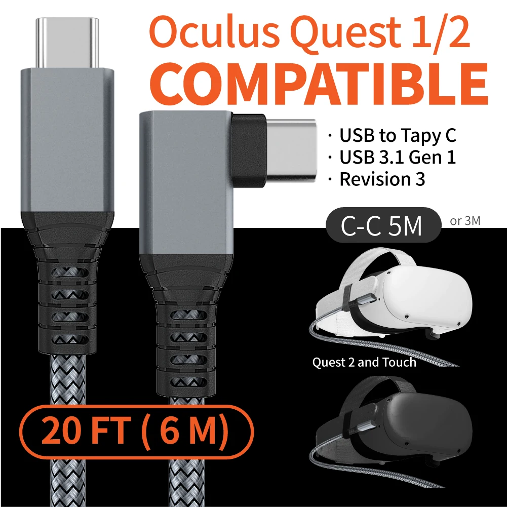 كابل شحن خط البيانات 5 متر لـ Oculus Quest 2 Pico 4 PS5 ملحقات الكمبيوتر USB 3.2 نوع C كابل ربط الشاحن لـ Meta Quest 3 VR