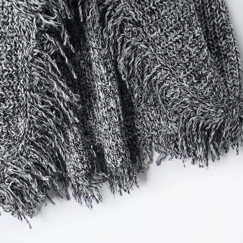 Women Scarf Collar Knitted Dress Female O-Neck Sleeveless Mini Dress Lady Fashionable Hem Tassel Burr Design Street Sweater Dres