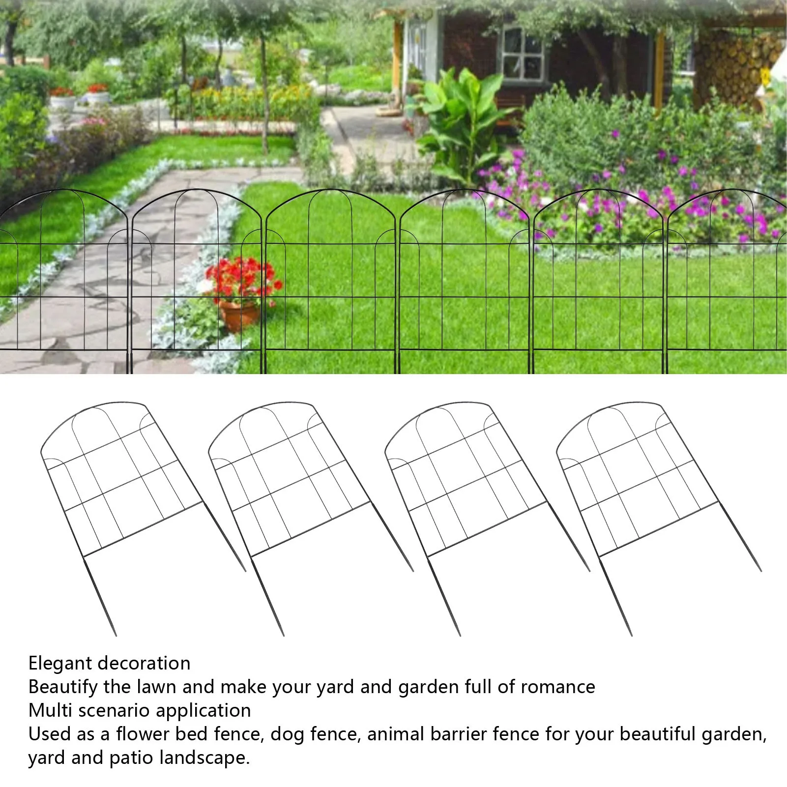 Decorative Garden Fence Arched Fence Border Iron Metal Wire Fence Panel Dog Rabbits Ground Stakes Fence for Flower Bed Edging