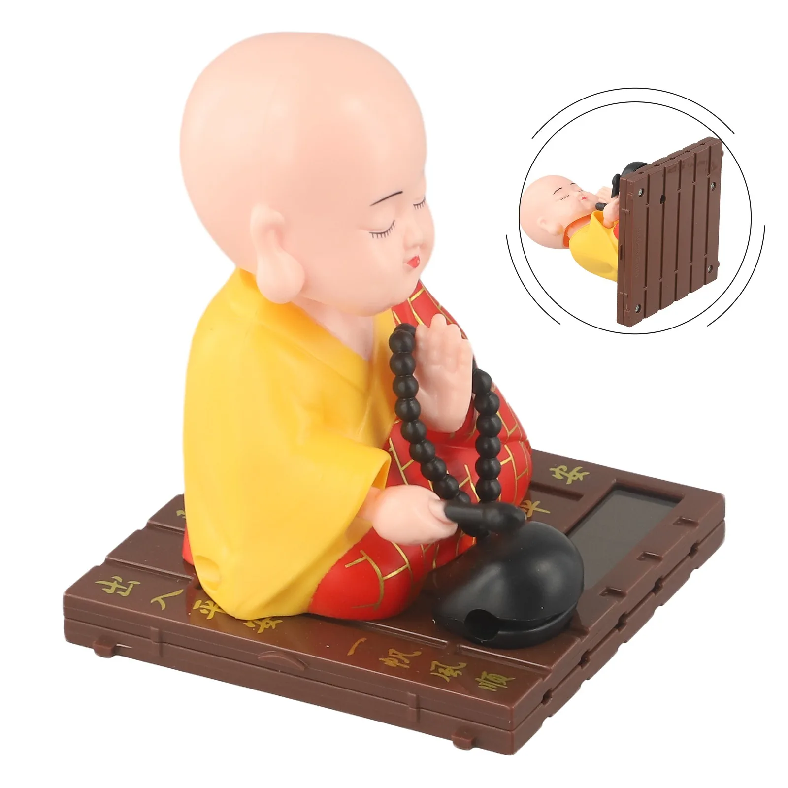 Sculptures de petit moine, 1 pièce, Statues de bouddha à énergie solaire, tête secouante, poupées de
