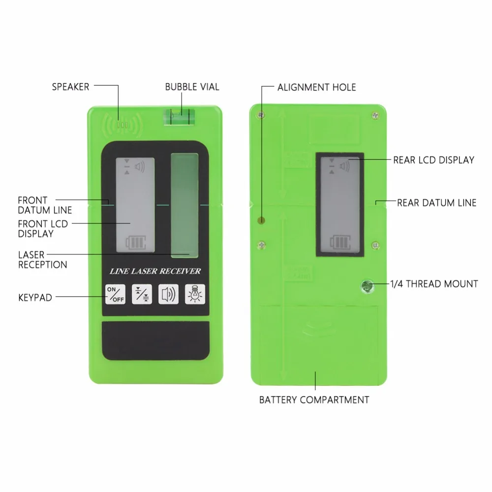 Huepar LR-5RG detector receptor de nível a laser com linha de pulso display lcd retroiluminado de dois lados receber feixe vermelho verde para exterior