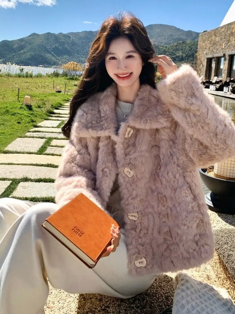 Eco-Friendly Short Style Women's Jacket Collar Upturned Mink Fur Plush Coat Spring Autumn New Model Fashionable Commute Style
