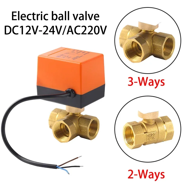 DN15/20/25/32/40/50 AC 220V DC 12V 24V Brass Electric Thread Ball Valve 2-way 3-wire Solenoid Water Valve with Actuator