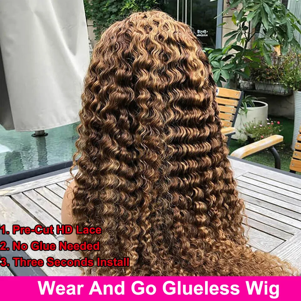 

Ombre 4x6 Glueless Wig Human Hair Ready To Wear Preplucked HD Lace Deep Wave Frontal Wig Highlight Lace Front Human Hair Wigs